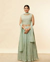 Sea Green Foil Print Sequin Work Lehenga